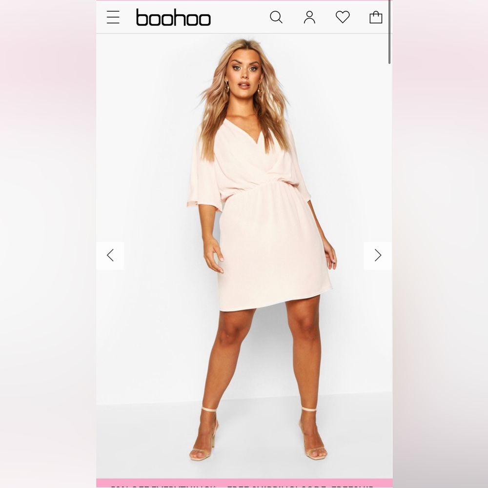 Boohoo Slogan Sleeve Smock Dress Blush (US size 16, UK size 20). Dress is SHEER